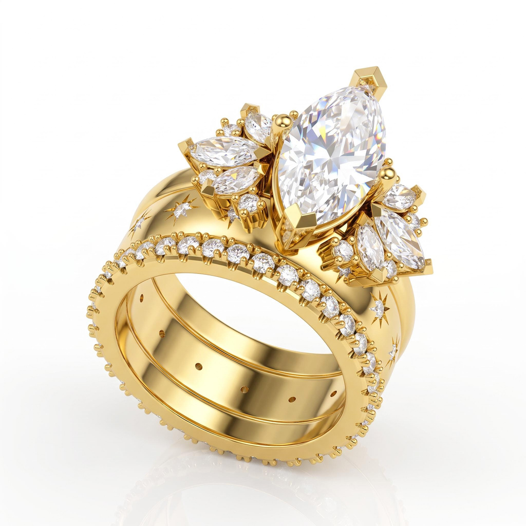 5.0 ct.tw. Marquise Cut 3-Piece Full Pave Stackable Bridal Ring Set 5.0 ct.tw. Marquise Cut 3-Piece Full Pave Stackable Bridal Ring Set