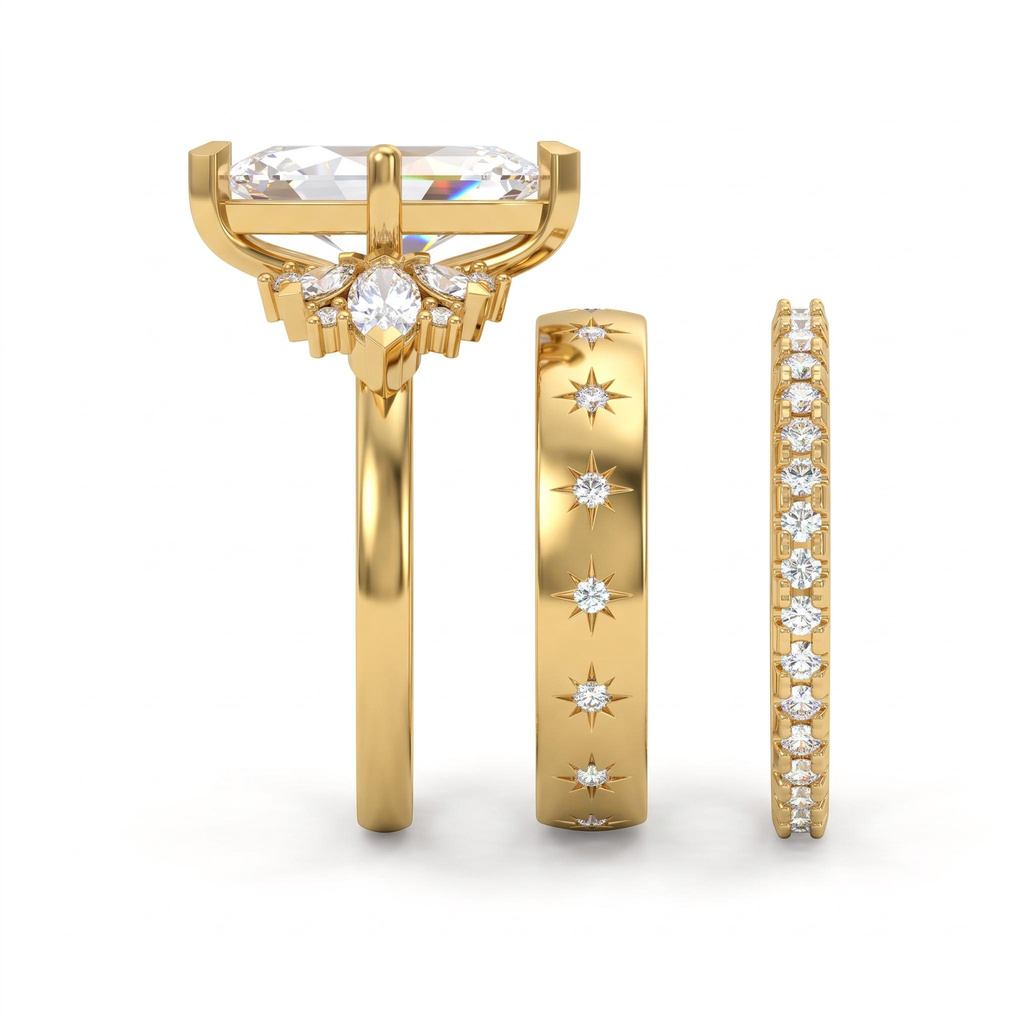 5.0 ct.tw. Marquise Cut 3-Piece Full Pave Stackable Bridal Ring Set 5.0 ct.tw. Marquise Cut 3-Piece Full Pave Stackable Bridal Ring Set