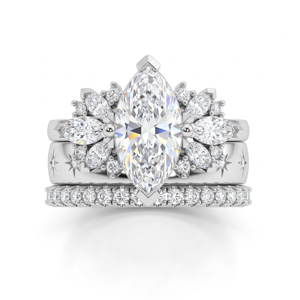 5.0 ct.tw. Marquise Cut 3-Piece Full Pave Stackable Bridal Ring Set 5.0 ct.tw. Marquise Cut 3-Piece Full Pave Stackable Bridal Ring Set