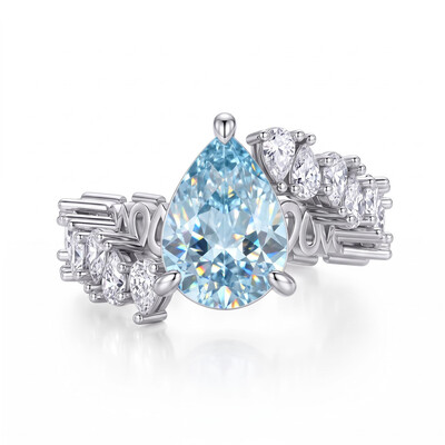 7.5 ct.tw. Pear Cut Sky Blue Full Pavé Statement Ring