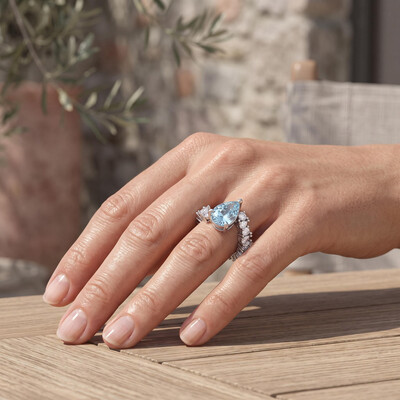 7.5 ct.tw. Pear Cut Sky Blue Full Pavé Statement Ring