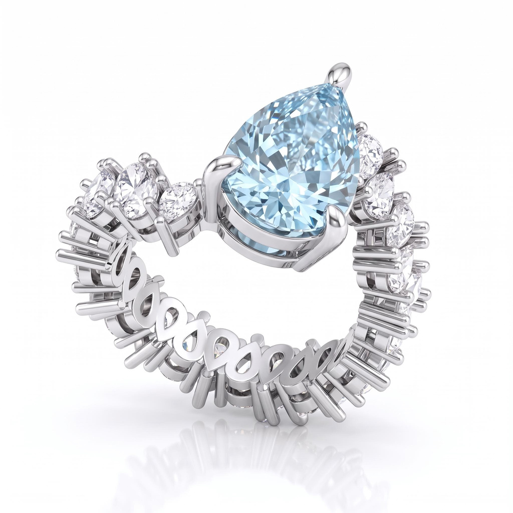 7.5 ct.tw. Pear Cut Sky Blue Full Pavé Statement Ring 7.5 ct.tw. Pear Cut Sky Blue Full Pavé Statement Ring