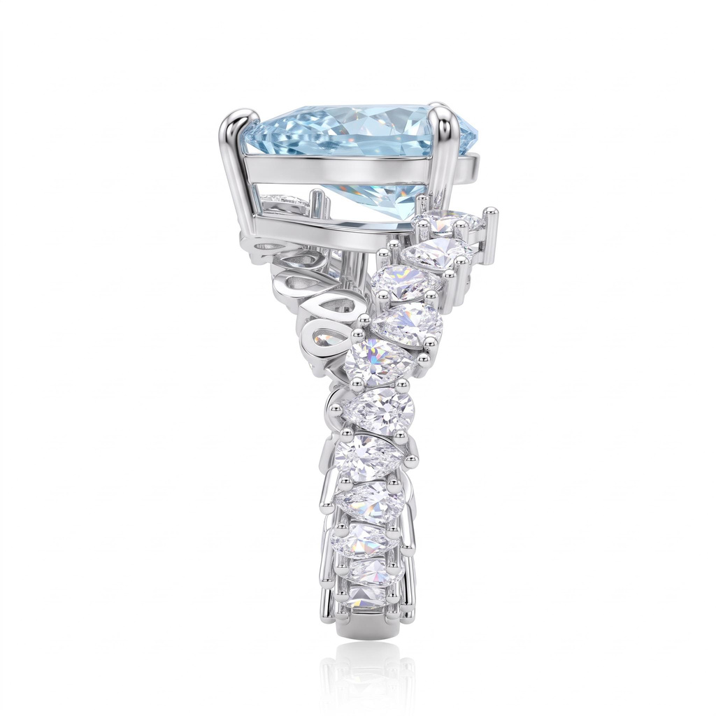 7.5 ct.tw. Pear Cut Sky Blue Full Pavé Statement Ring 7.5 ct.tw. Pear Cut Sky Blue Full Pavé Statement Ring