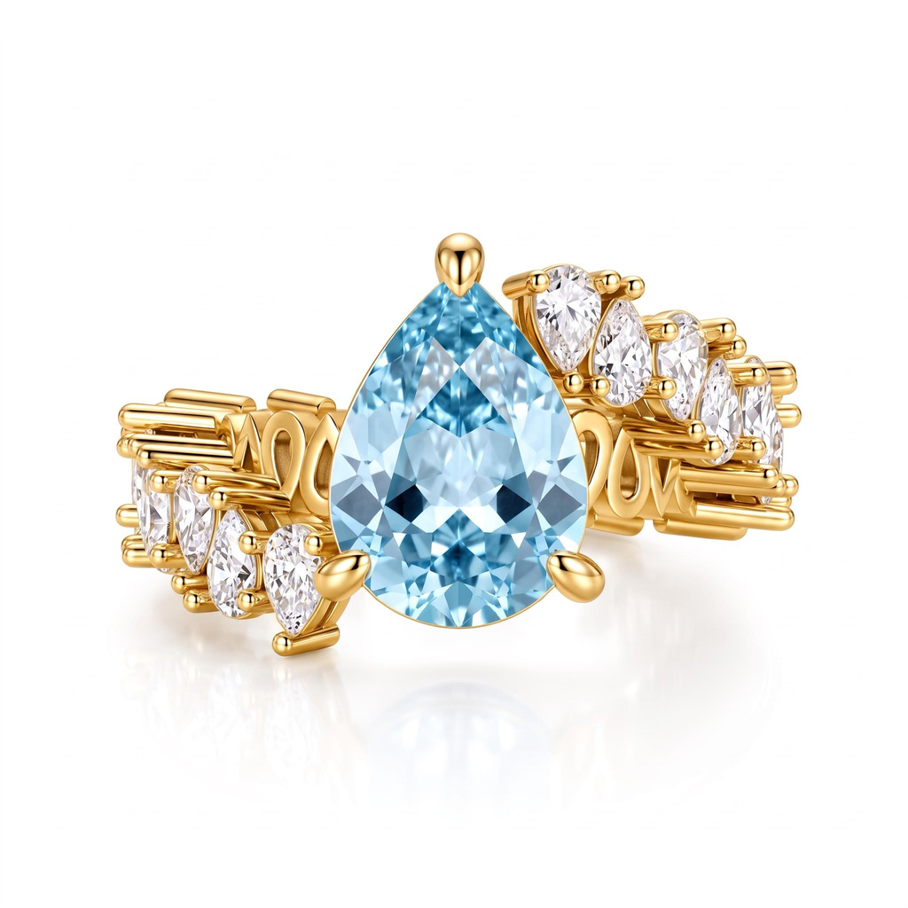 7.5 ct.tw. Pear Cut Sky Blue Full Pavé Statement Ring 7.5 ct.tw. Pear Cut Sky Blue Full Pavé Statement Ring