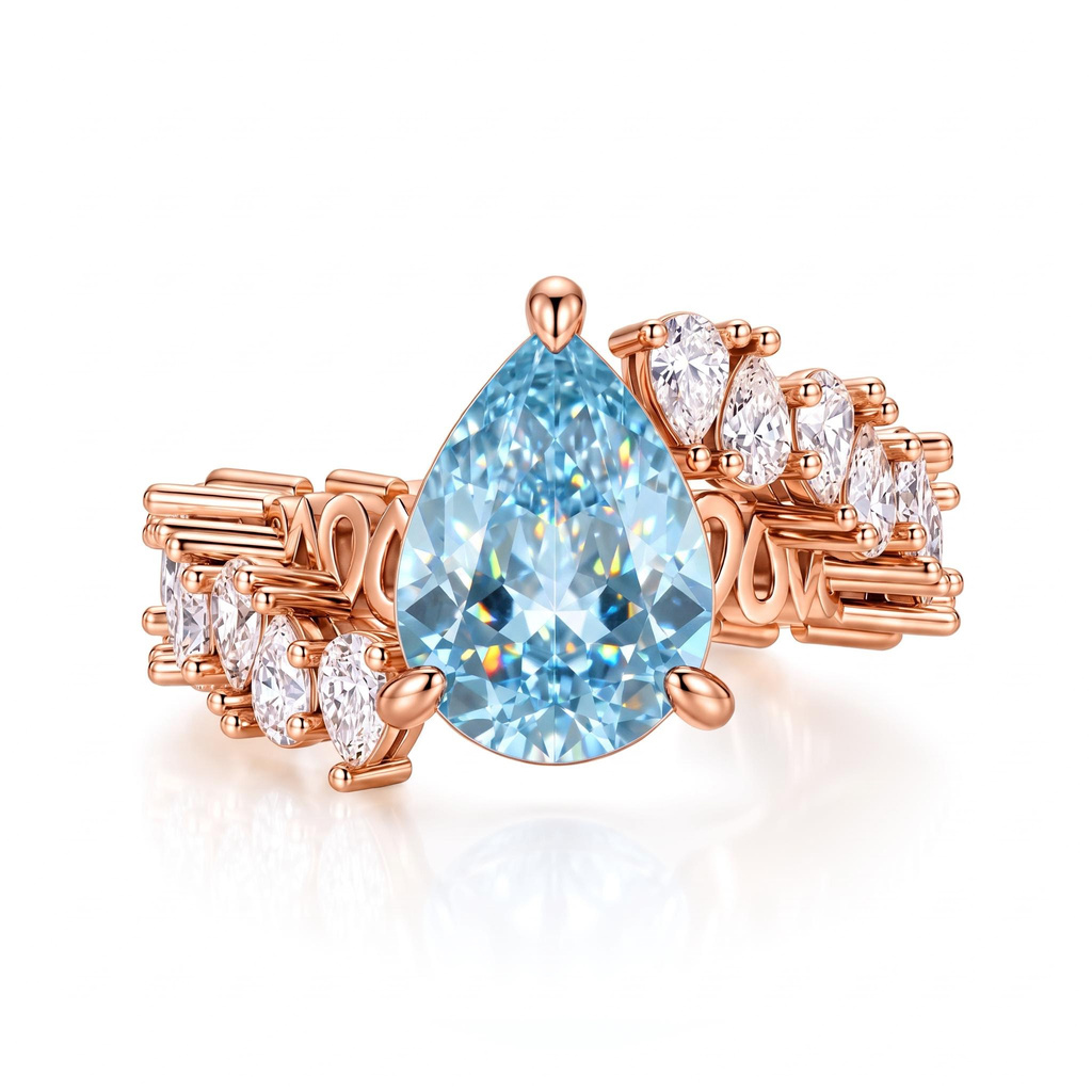 7.5 ct.tw. Pear Cut Sky Blue Full Pavé Statement Ring 7.5 ct.tw. Pear Cut Sky Blue Full Pavé Statement Ring