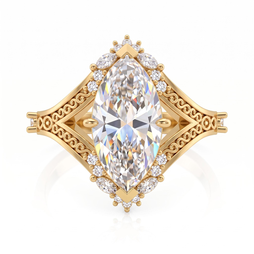 5.29 ct.tw. Vintage carved marquise-cut halo ring
