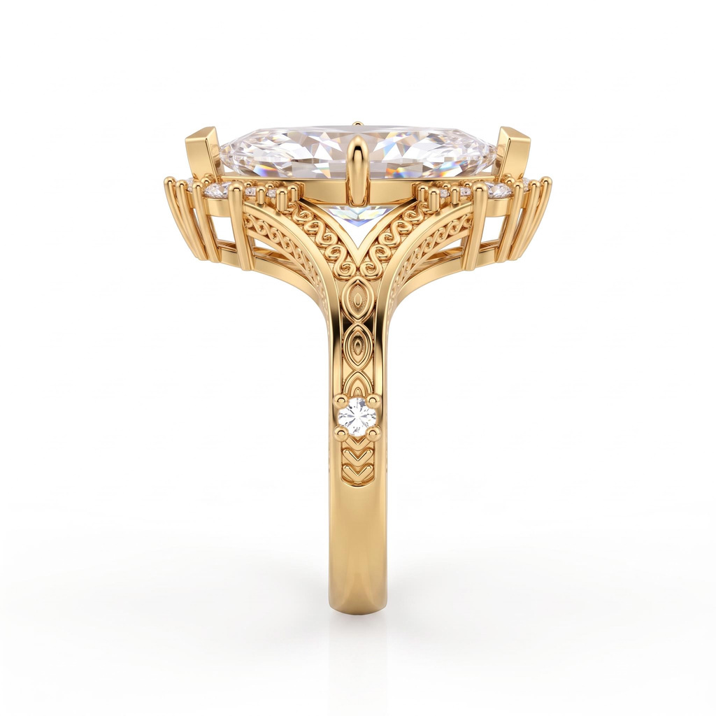 5.29 ct.tw. Vintage carved marquise-cut halo ring
