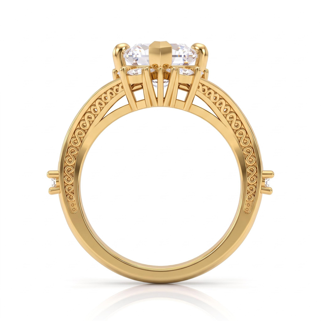 5.29 ct.tw. Vintage carved marquise-cut halo ring