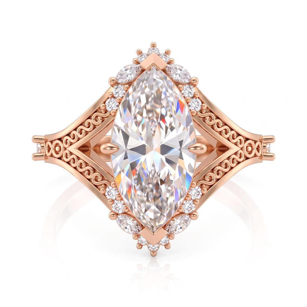 5.29 ct.tw. Vintage carved marquise-cut halo ring