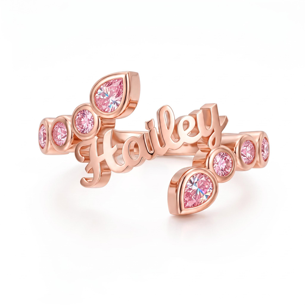 0.66 ct.tw. Personalized Name Pink Round & Pear Cut Ring 0.66 ct.tw. Personalized Name Pink Round & Pear Cut Ring