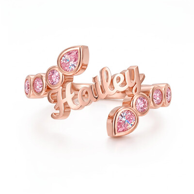 0.66 ct.tw. Personalized Name Pink Round & Pear Cut Ring