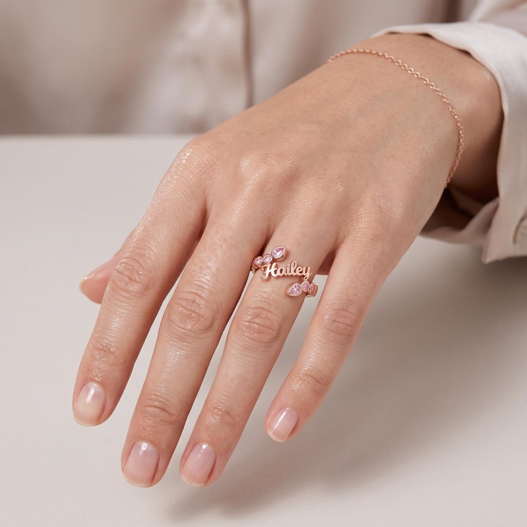 0.66 ct.tw. Personalized Name Pink Round & Pear Cut Ring 0.66 ct.tw. Personalized Name Pink Round & Pear Cut Ring