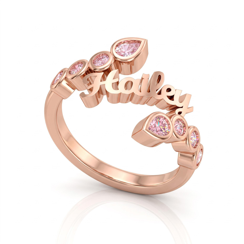 0.66 ct.tw. Personalized Name Pink Round & Pear Cut Ring 0.66 ct.tw. Personalized Name Pink Round & Pear Cut Ring