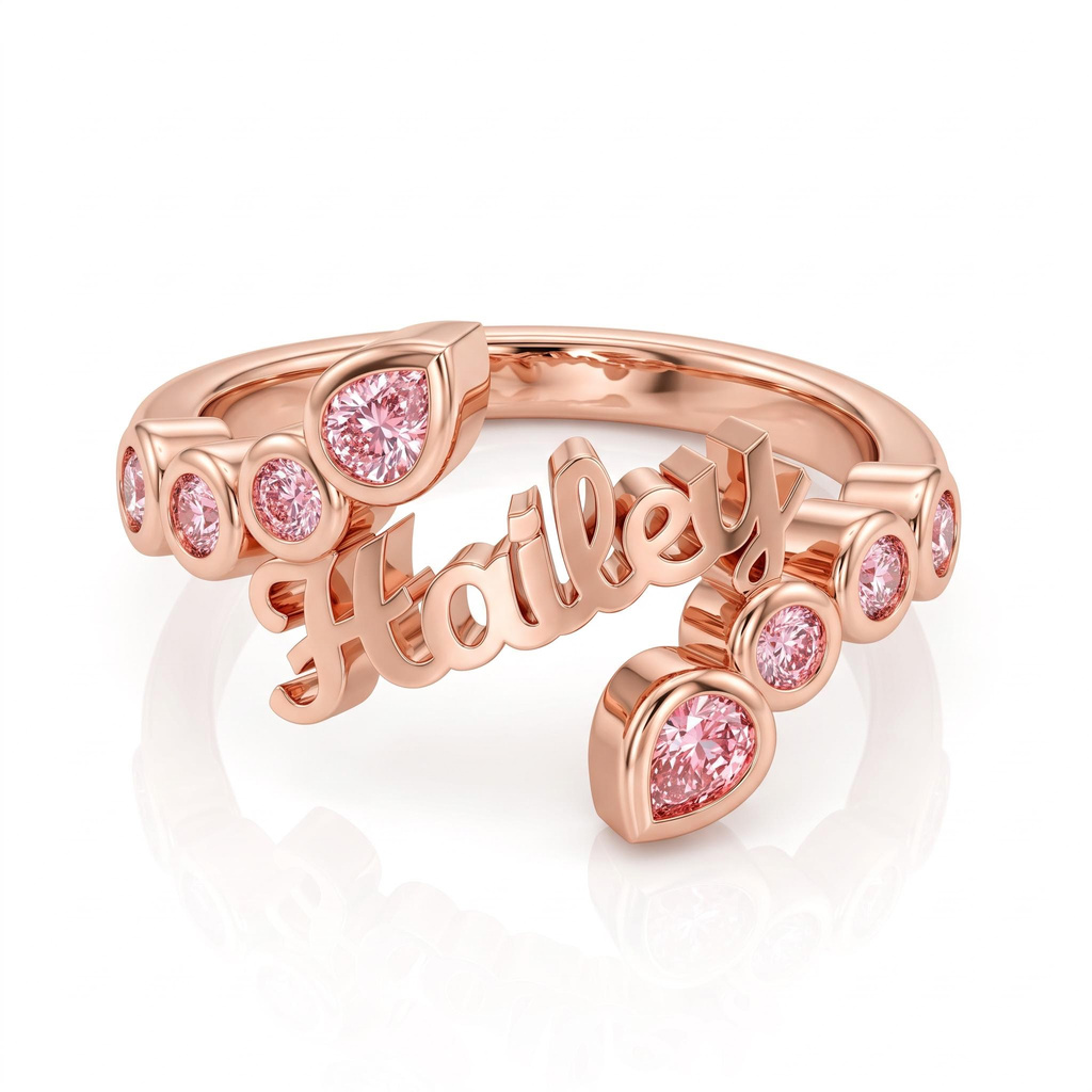 0.66 ct.tw. Personalized Name Pink Round & Pear Cut Ring 0.66 ct.tw. Personalized Name Pink Round & Pear Cut Ring