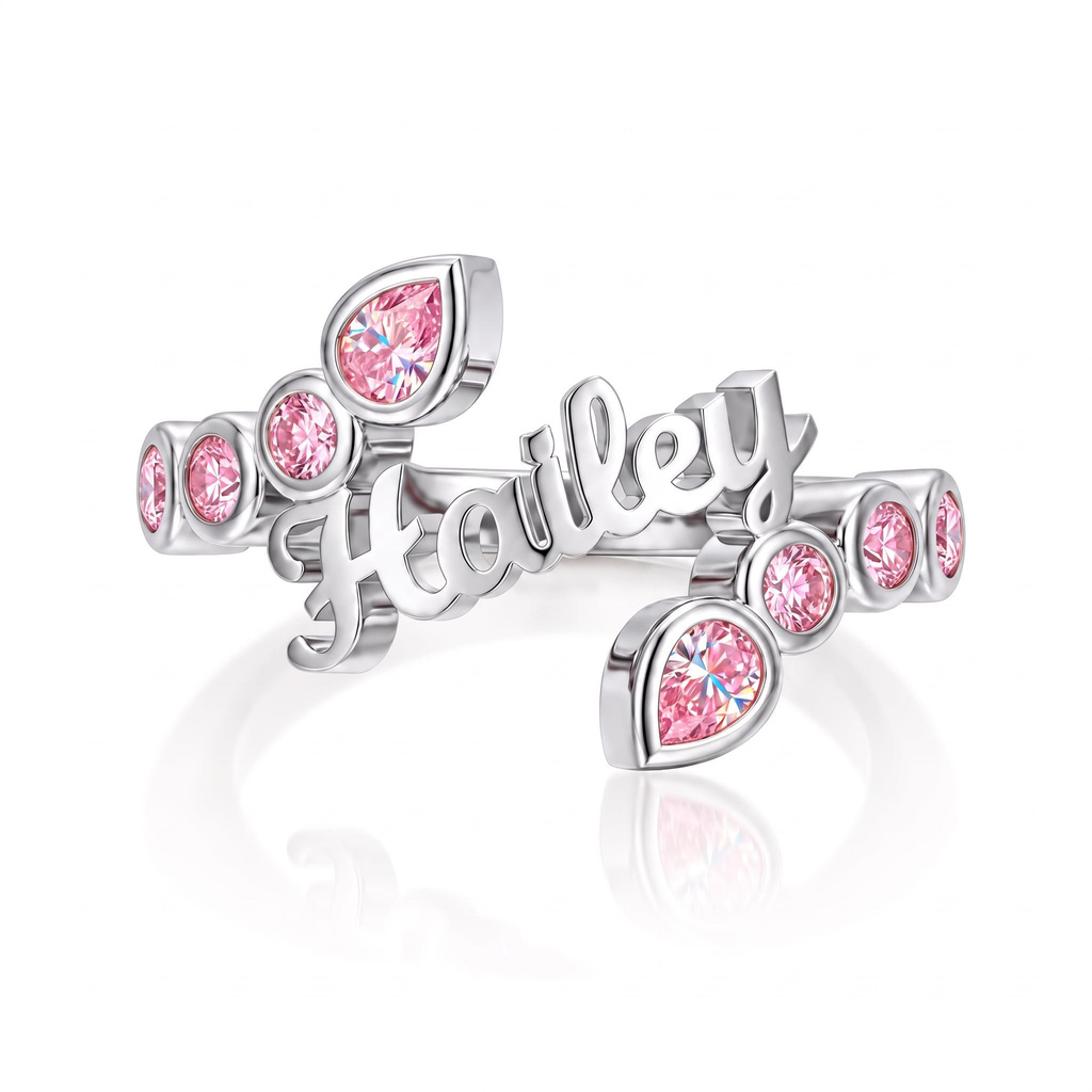 0.66 ct.tw. Personalized Name Pink Round & Pear Cut Ring 0.66 ct.tw. Personalized Name Pink Round & Pear Cut Ring