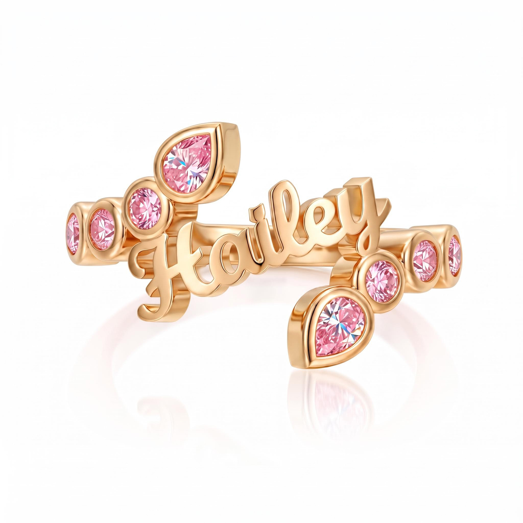 0.66 ct.tw. Personalized Name Pink Round & Pear Cut Ring 0.66 ct.tw. Personalized Name Pink Round & Pear Cut Ring