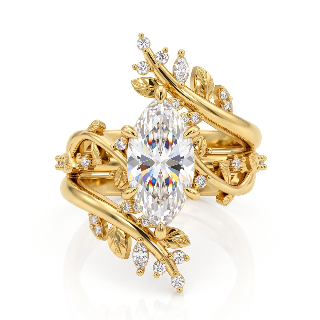 3.32 ct.tw. Nature-inspired Twisted Vine Marquise Wrap Ring Set