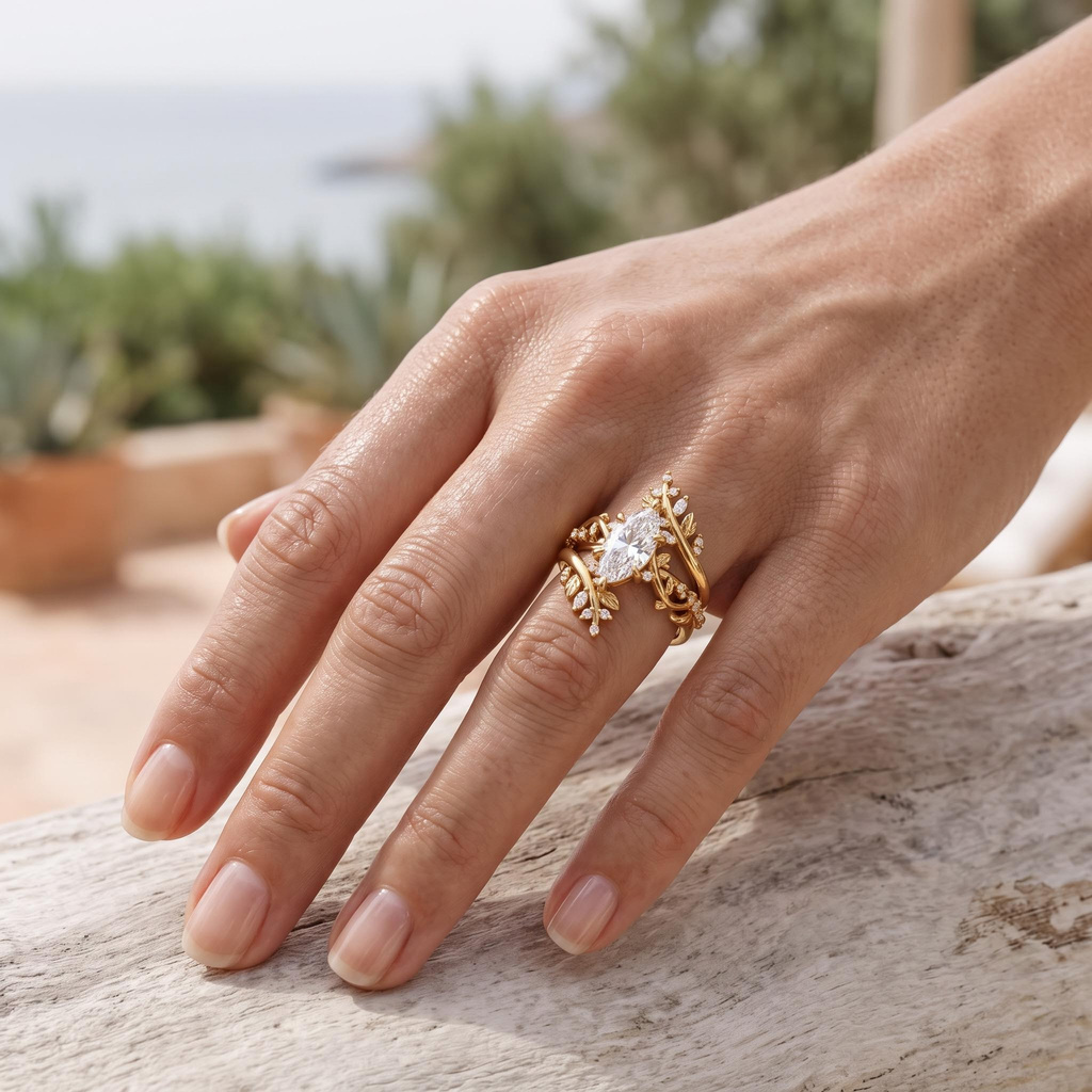3.32 ct.tw. Nature-inspired Twisted Vine Marquise Wrap Ring Set