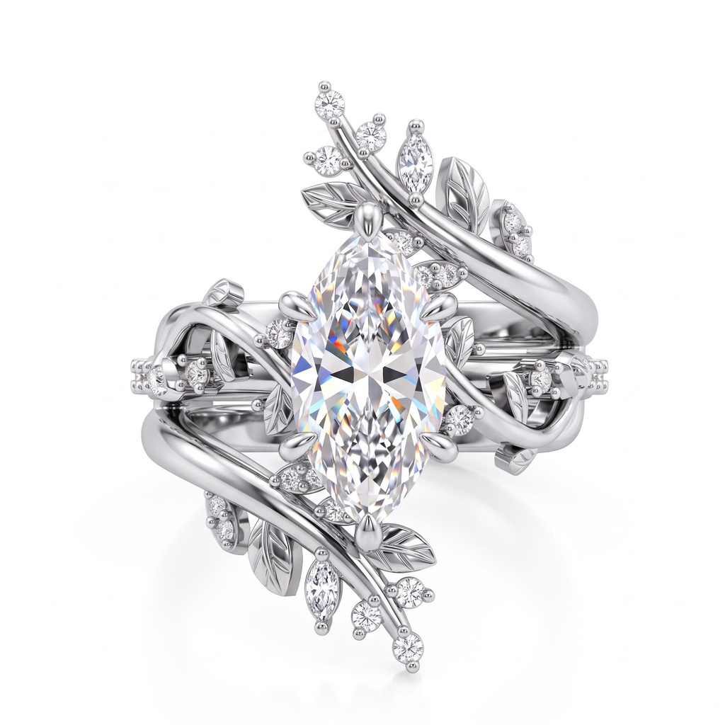 3.32 ct.tw. Nature-inspired Twisted Vine Marquise Wrap Ring Set