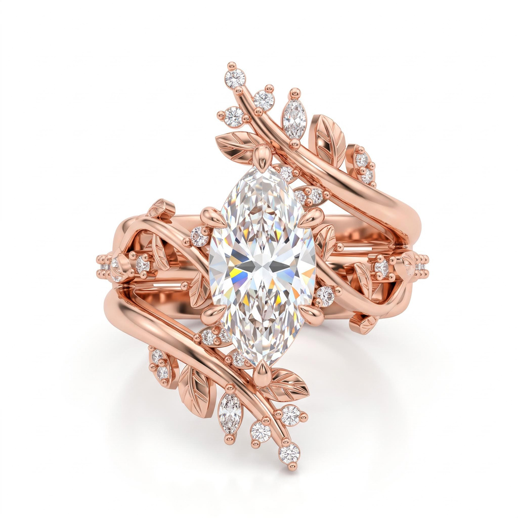 3.32 ct.tw. Nature-inspired Twisted Vine Marquise Wrap Ring Set