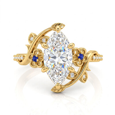 3.11 ct.tw. Nature-inspired Vine Marquise Cut Ring with Blue Accents