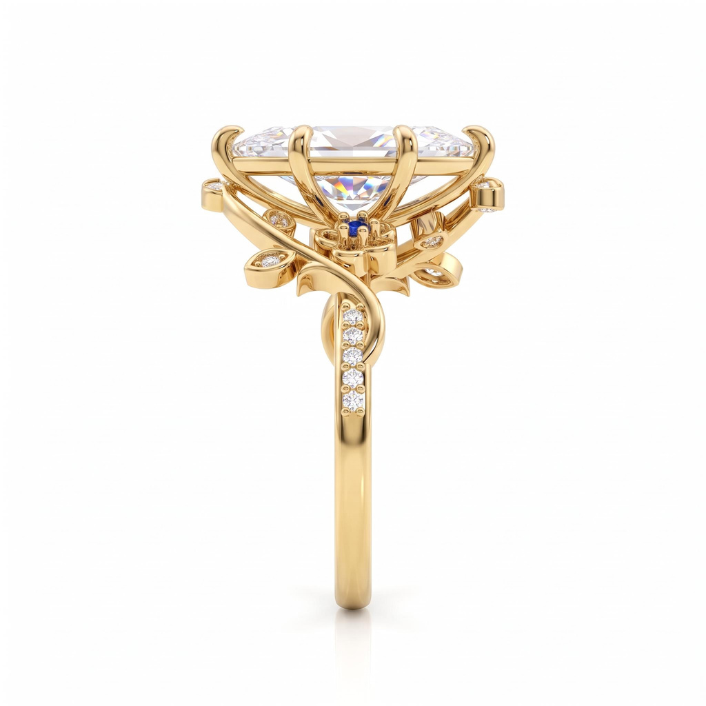 3.11 ct.tw. Nature-inspired Vine Marquise Cut Ring with Blue Accents 3.11 ct.tw. Nature-inspired Vine Marquise Cut Ring with Blue Accents