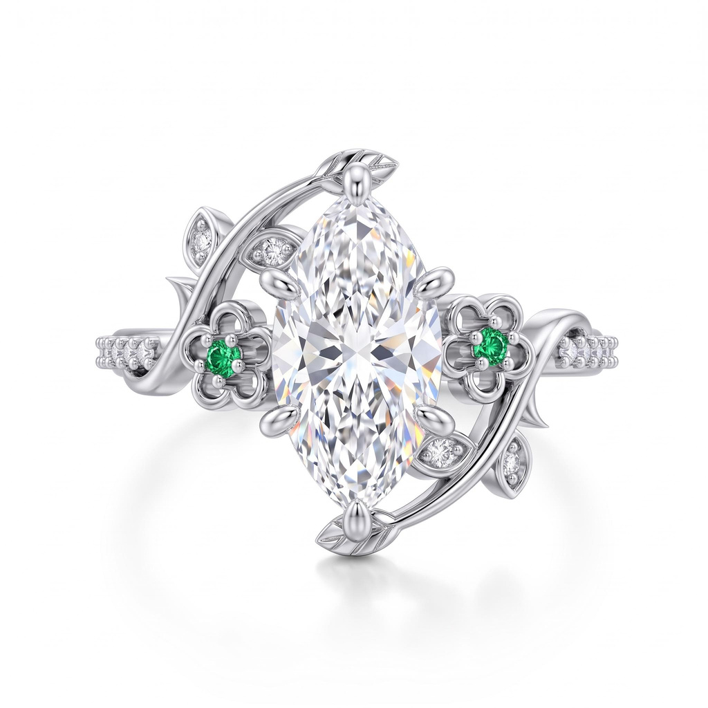 3.11 ct.tw. Nature-inspired Vine Marquise Cut Ring with Blue Accents 3.11 ct.tw. Nature-inspired Vine Marquise Cut Ring with Blue Accents