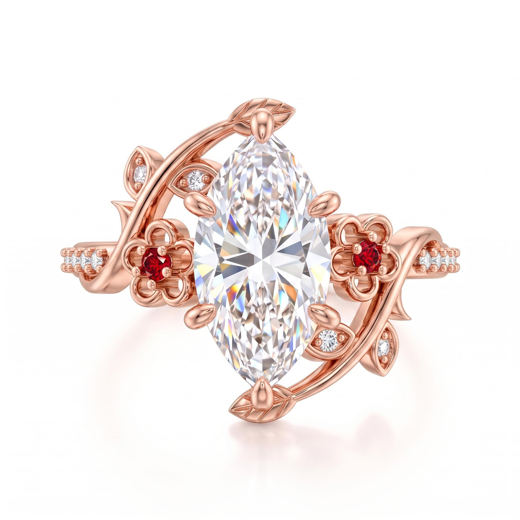 3.11 ct.tw. Nature-inspired Vine Marquise Cut Ring with Blue Accents 3.11 ct.tw. Nature-inspired Vine Marquise Cut Ring with Blue Accents