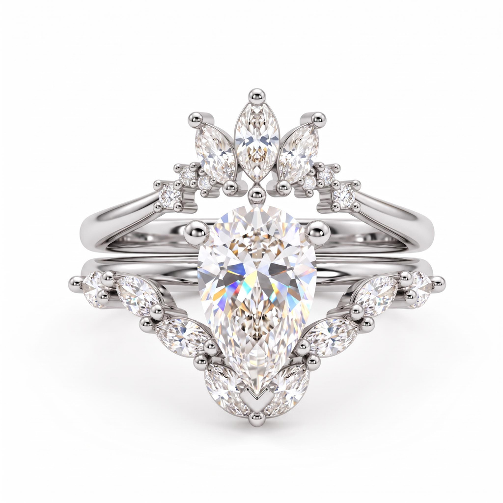 3.9 ct.tw. Pear-Cut Marquise Accent Ring Set 3.9 ct.tw. Pear-Cut Marquise Accent Ring Set