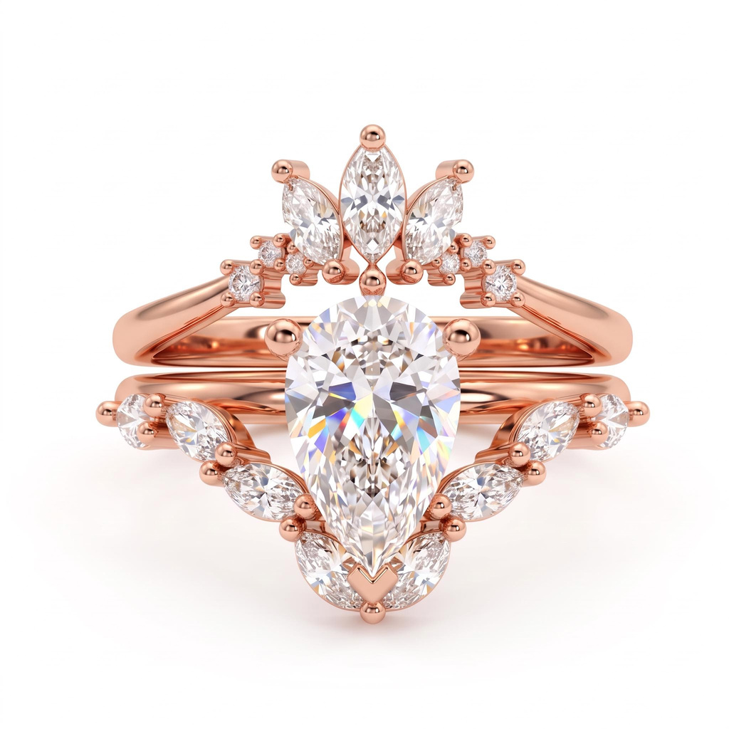 3.9 ct.tw. Pear-Cut Marquise Accent Ring Set 3.9 ct.tw. Pear-Cut Marquise Accent Ring Set