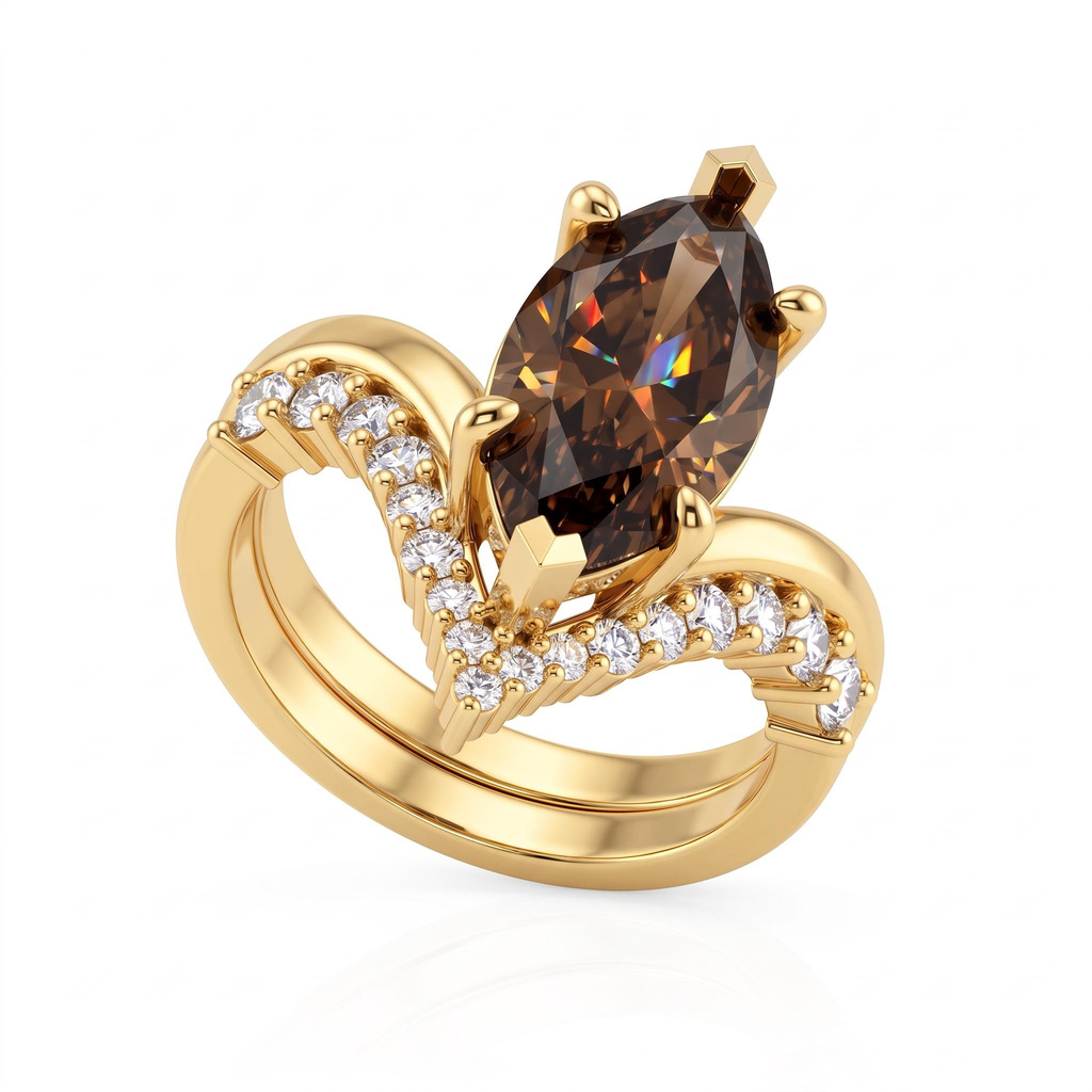 5.5 ct.tw. Coffee Chocolate Oval Cut Pave Ring Set 5.5 ct.tw. Coffee Chocolate Oval Cut Pave Ring Set