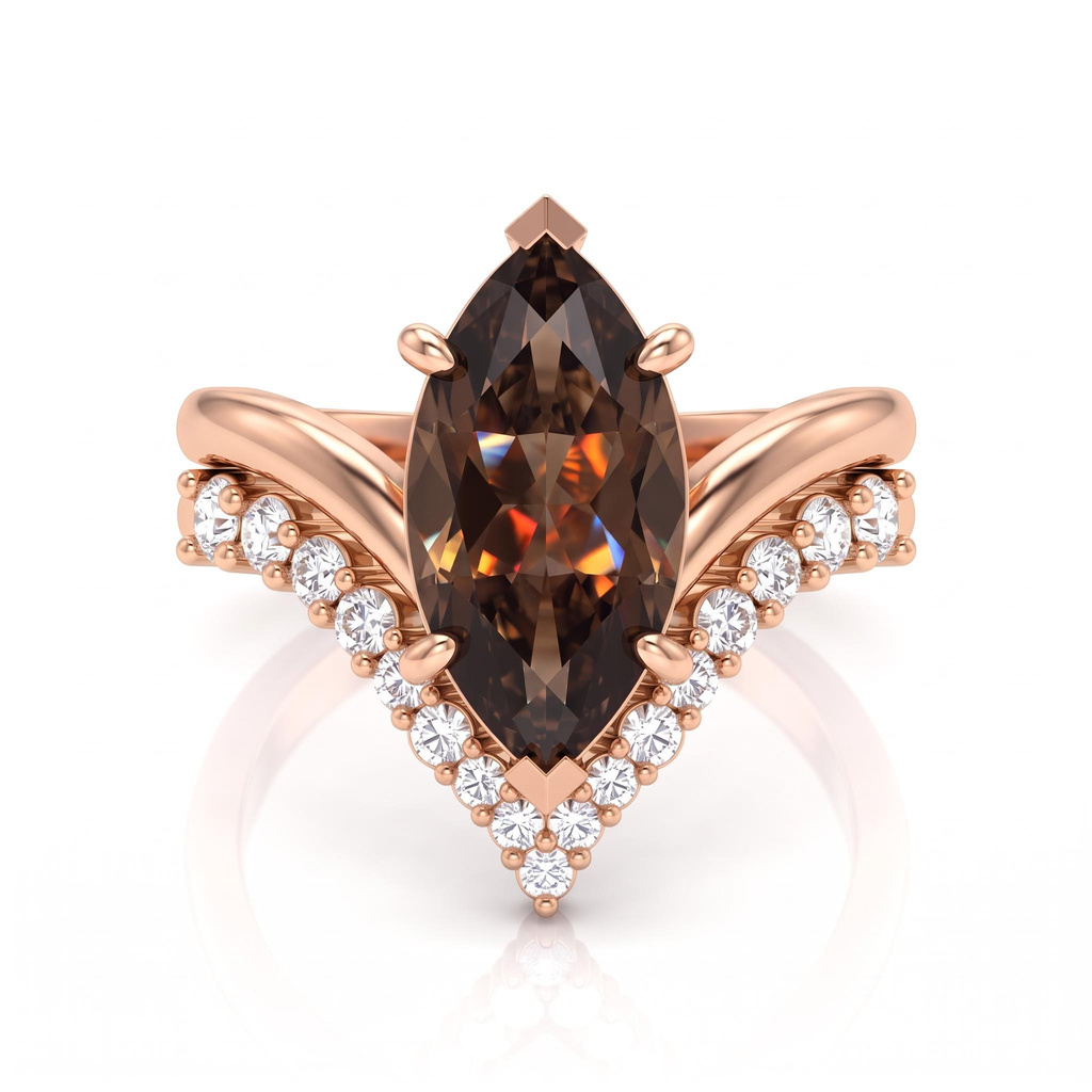 5.5 ct.tw. Coffee Chocolate Oval Cut Pave Ring Set 5.5 ct.tw. Coffee Chocolate Oval Cut Pave Ring Set