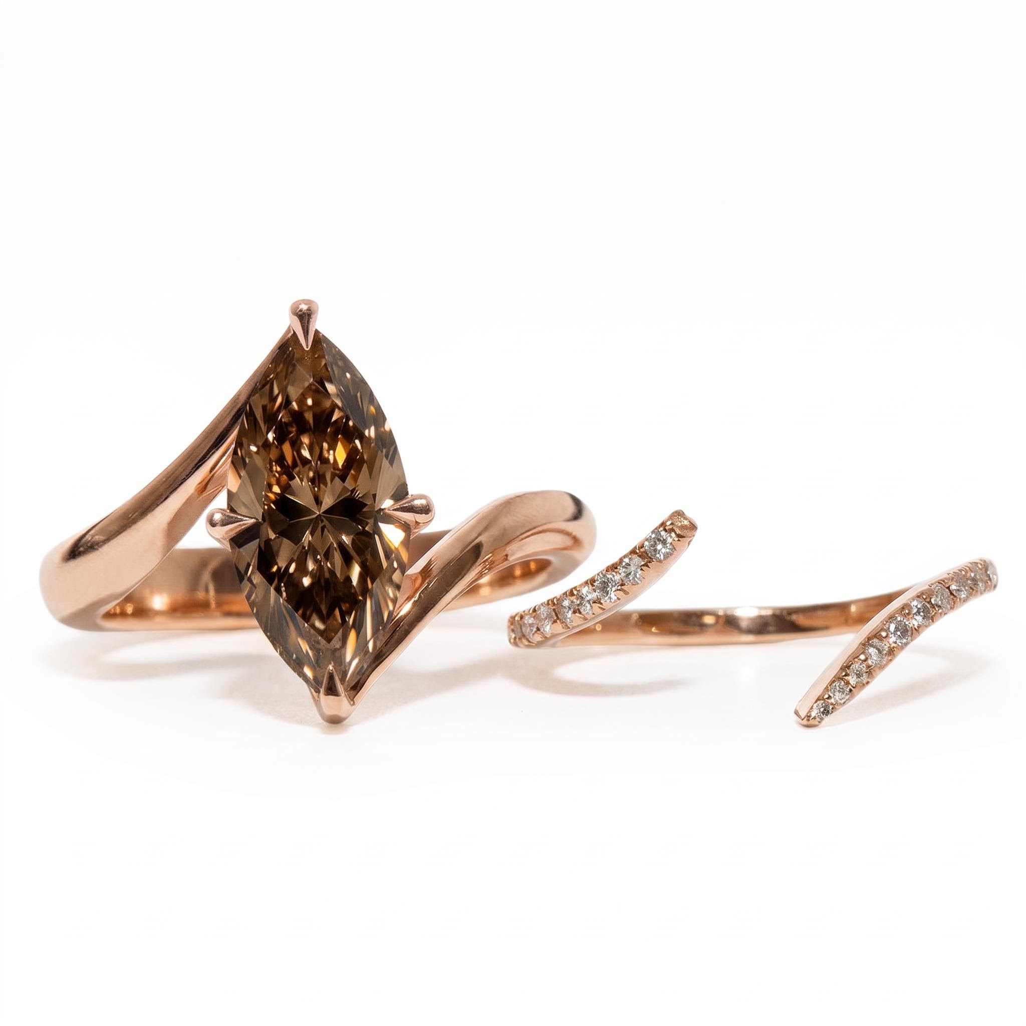 3.14 ct.tw.Marquise Cut Coffee Chocolate Stone Twisted Engagement Ring Set 3.14 ct.tw.Marquise Cut Coffee Chocolate Stone Twisted Engagement Ring Set