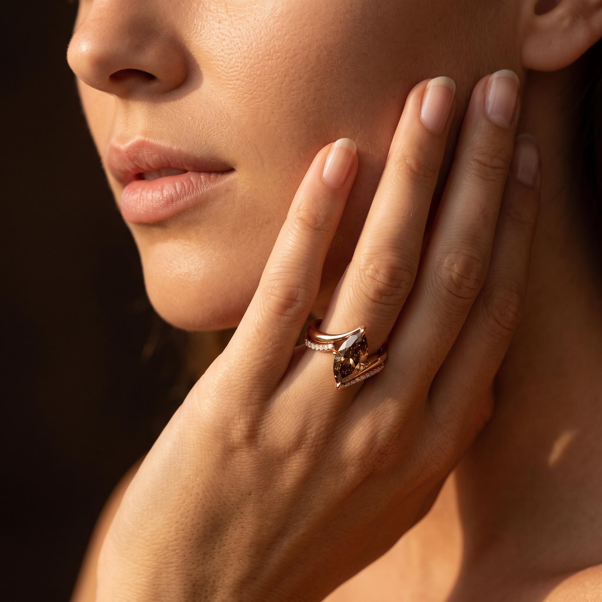 3.14 ct.tw.Marquise Cut Coffee Chocolate Stone Twisted Engagement Ring Set 3.14 ct.tw.Marquise Cut Coffee Chocolate Stone Twisted Engagement Ring Set