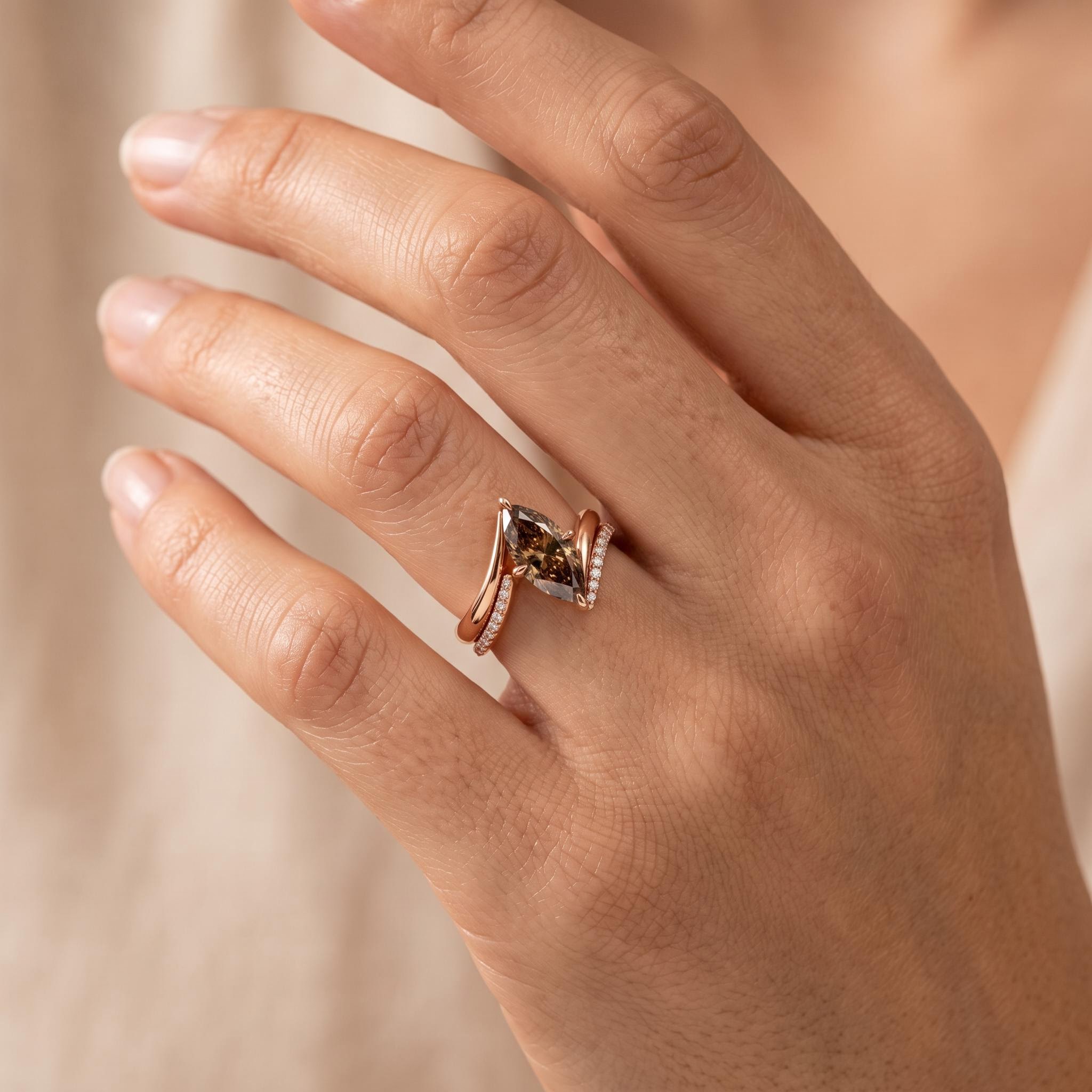 3.14 ct.tw.Marquise Cut Coffee Chocolate Stone Twisted Engagement Ring Set 3.14 ct.tw.Marquise Cut Coffee Chocolate Stone Twisted Engagement Ring Set