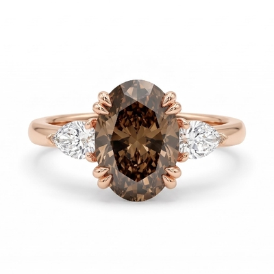 5.48 ct.tw. Oval Cut Coffee Chocolate Stone Three Stone Engagement Ring