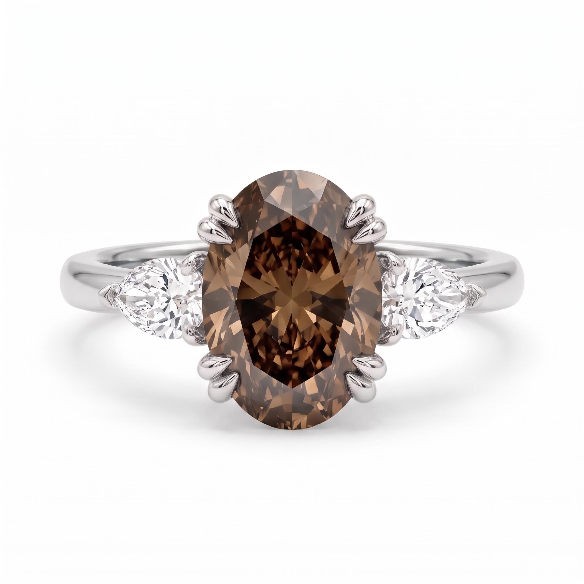 5.48 ct.tw. Oval Cut Coffee Chocolate Stone Three Stone Engagement Ring 5.48 ct.tw. Oval Cut Coffee Chocolate Stone Three Stone Engagement Ring