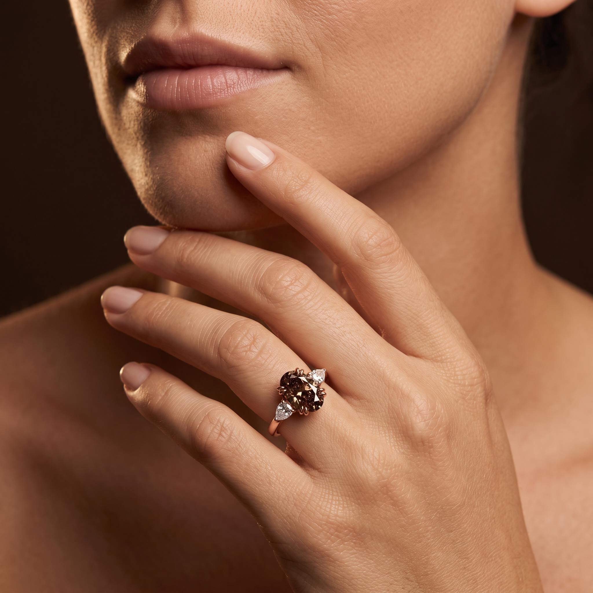 5.48 ct.tw. Oval Cut Coffee Chocolate Stone Three Stone Engagement Ring 5.48 ct.tw. Oval Cut Coffee Chocolate Stone Three Stone Engagement Ring