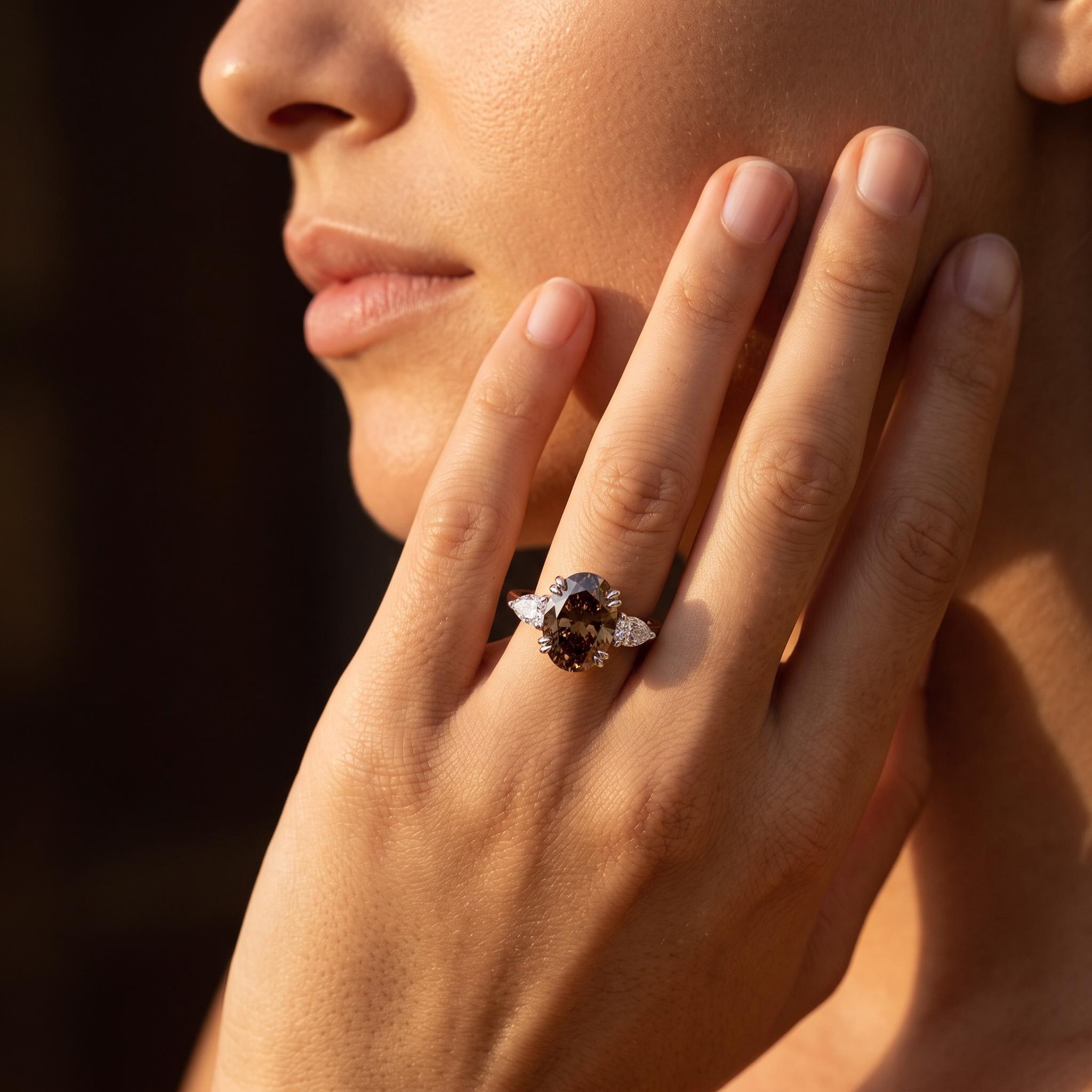 5.48 ct.tw. Oval Cut Coffee Chocolate Stone Three Stone Engagement Ring 5.48 ct.tw. Oval Cut Coffee Chocolate Stone Three Stone Engagement Ring