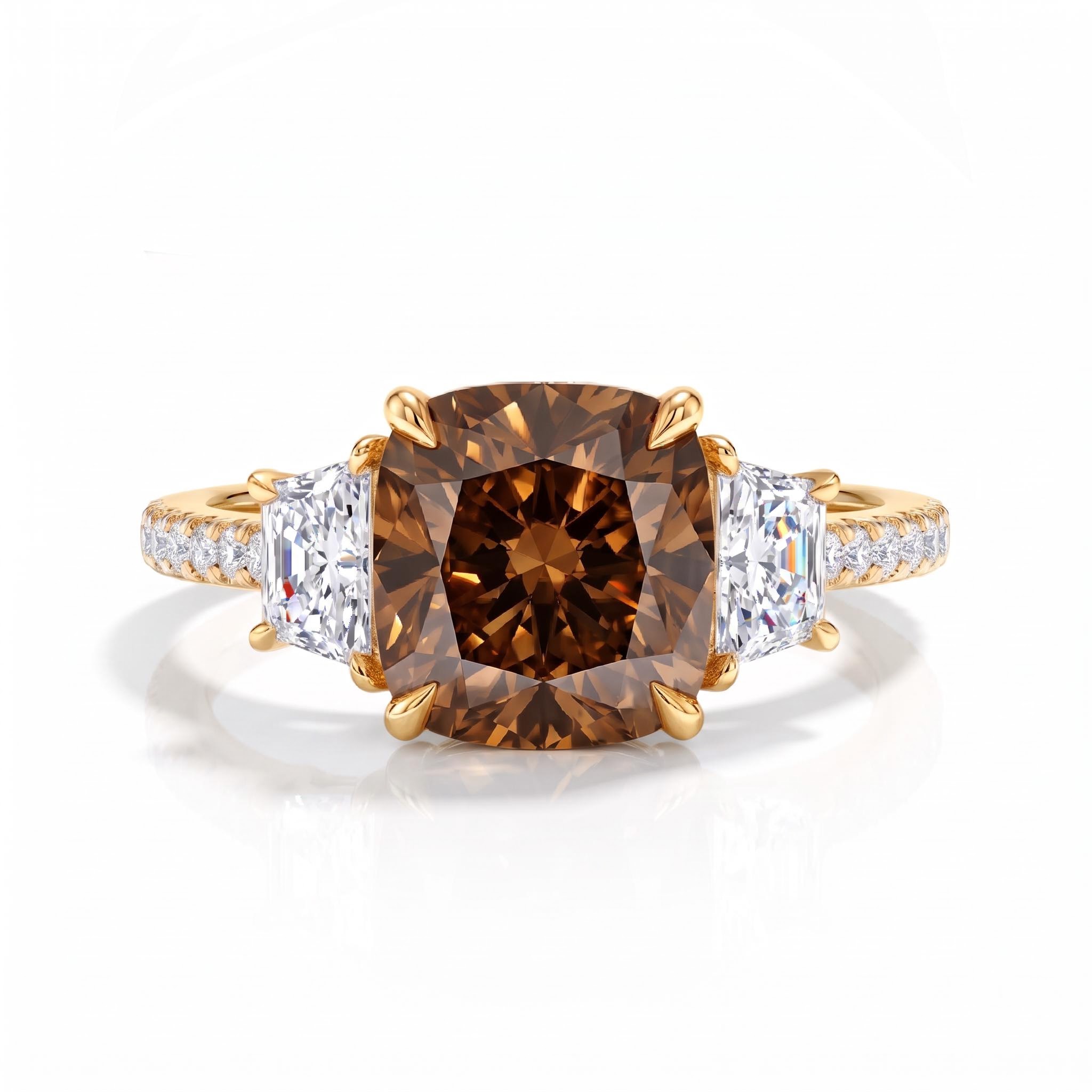 7.4 ct.tw. 3-stones Coffee Chocolate Stone Cushion Cut Engagement Ring 7.4 ct.tw. 3-stones Coffee Chocolate Stone Cushion Cut Engagement Ring