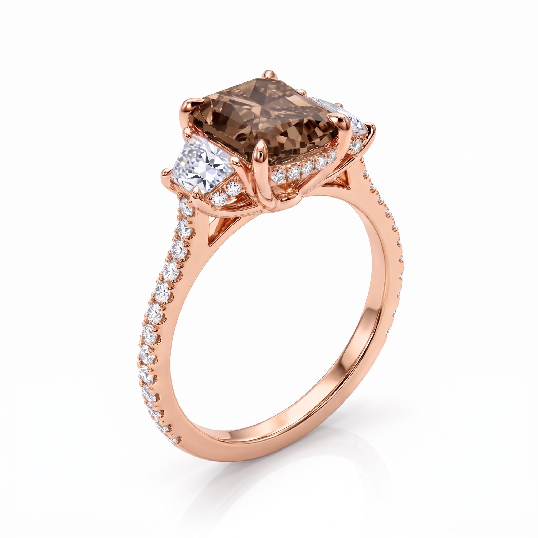 7.4 ct.tw. 3-stones Coffee Chocolate Stone Cushion Cut Engagement Ring 7.4 ct.tw. 3-stones Coffee Chocolate Stone Cushion Cut Engagement Ring