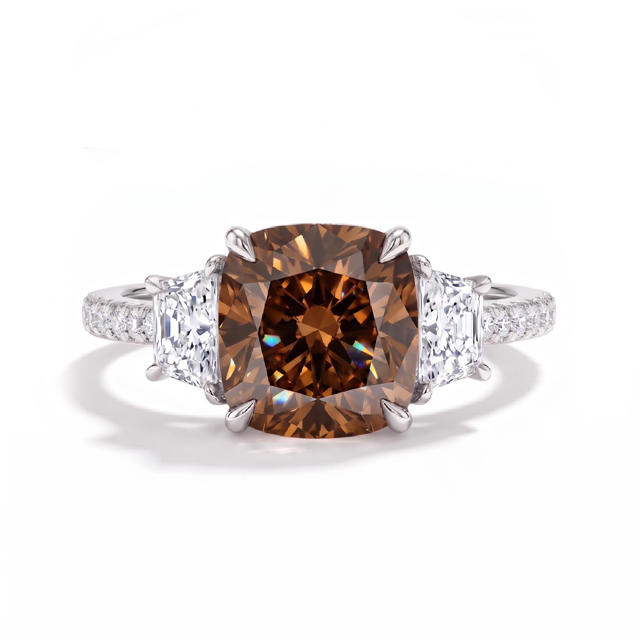 7.4 ct.tw. 3-stones Coffee Chocolate Stone Cushion Cut Engagement Ring 7.4 ct.tw. 3-stones Coffee Chocolate Stone Cushion Cut Engagement Ring