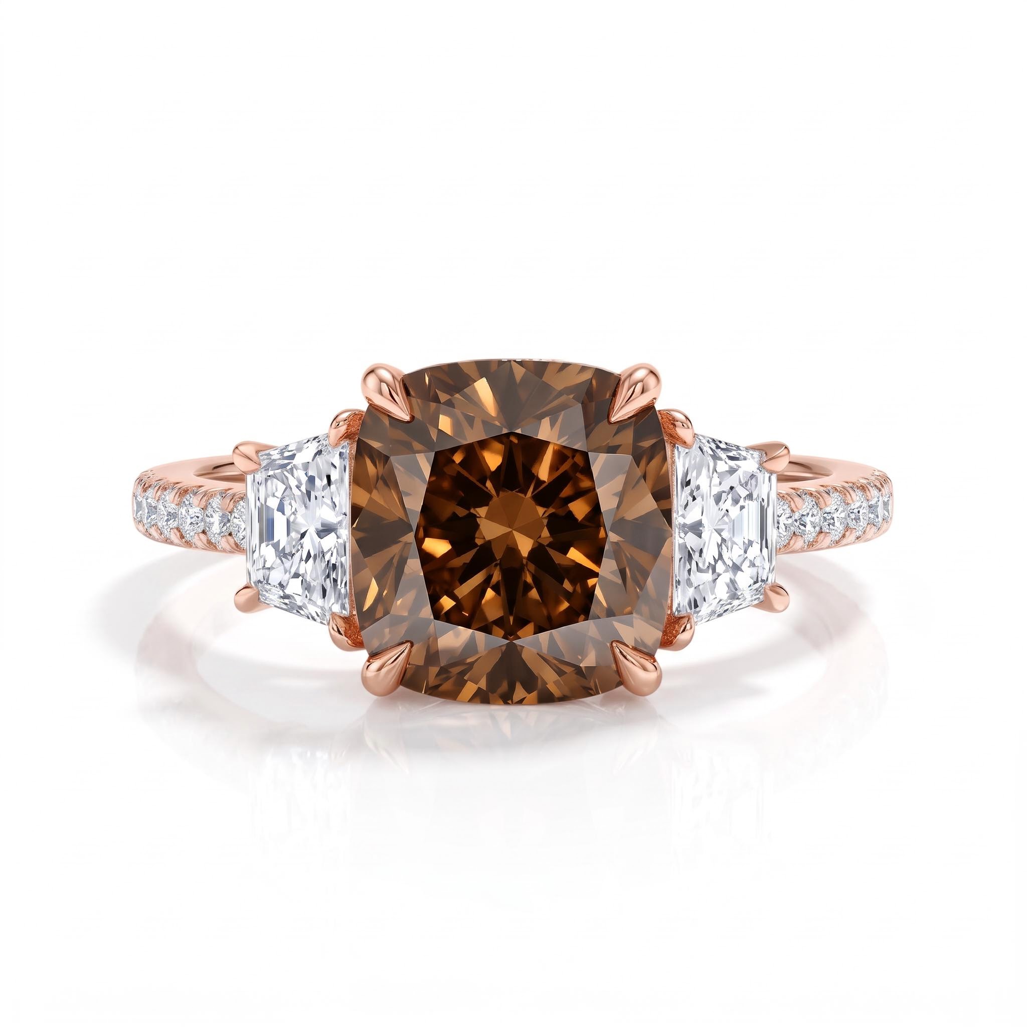 7.4 ct.tw. 3-stones Coffee Chocolate Stone Cushion Cut Engagement Ring 7.4 ct.tw. 3-stones Coffee Chocolate Stone Cushion Cut Engagement Ring