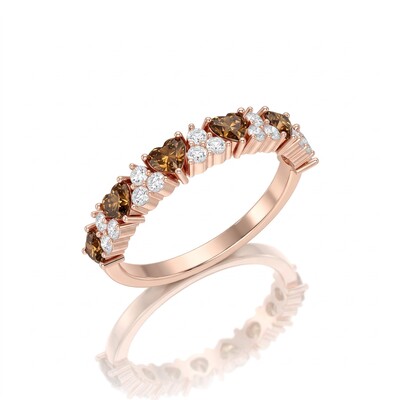 0.7 ct.tw. Coffee Chocolate Stone Round & Heart Cut Half Eternity Wedding Band