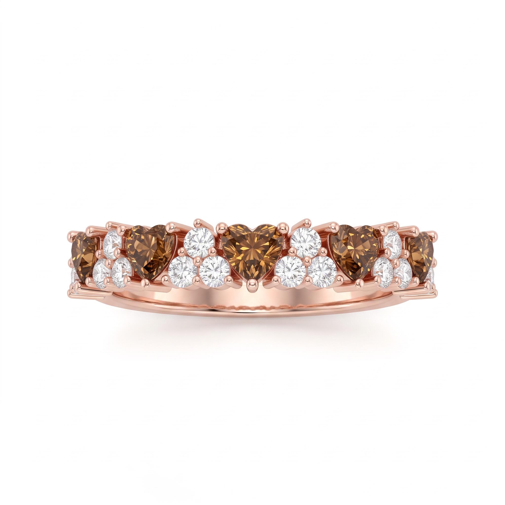 0.7 ct.tw. Coffee Chocolate Stone Round & Heart Cut Half Eternity Wedding Band 0.7 ct.tw. Coffee Chocolate Stone Round & Heart Cut Half Eternity Wedding Band