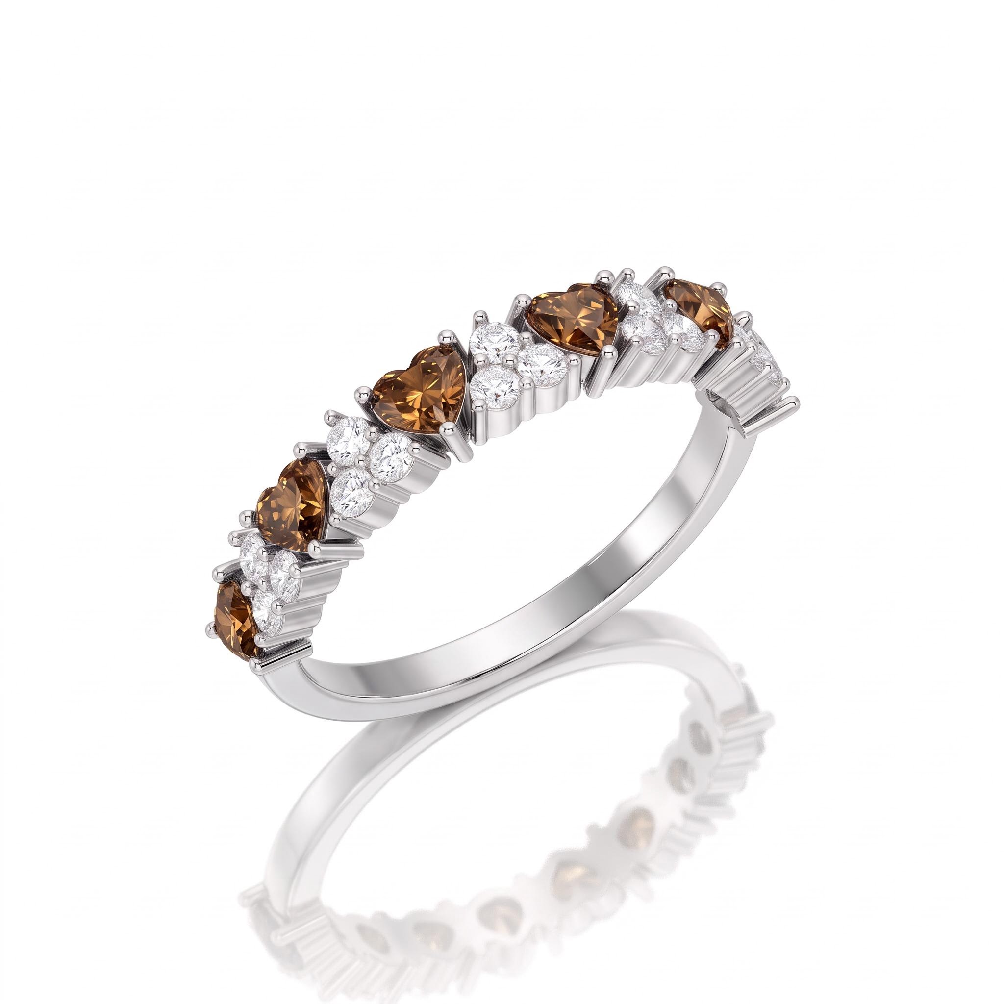 0.7 ct.tw. Coffee Chocolate Stone Round & Heart Cut Half Eternity Wedding Band 0.7 ct.tw. Coffee Chocolate Stone Round & Heart Cut Half Eternity Wedding Band