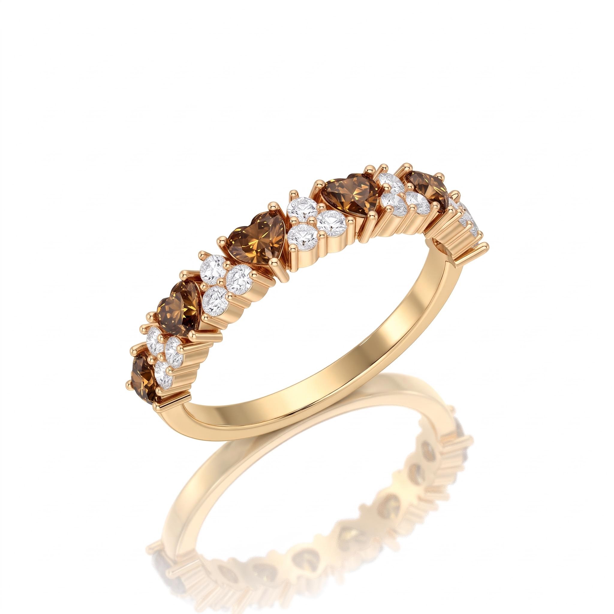 0.7 ct.tw. Coffee Chocolate Stone Round & Heart Cut Half Eternity Wedding Band 0.7 ct.tw. Coffee Chocolate Stone Round & Heart Cut Half Eternity Wedding Band
