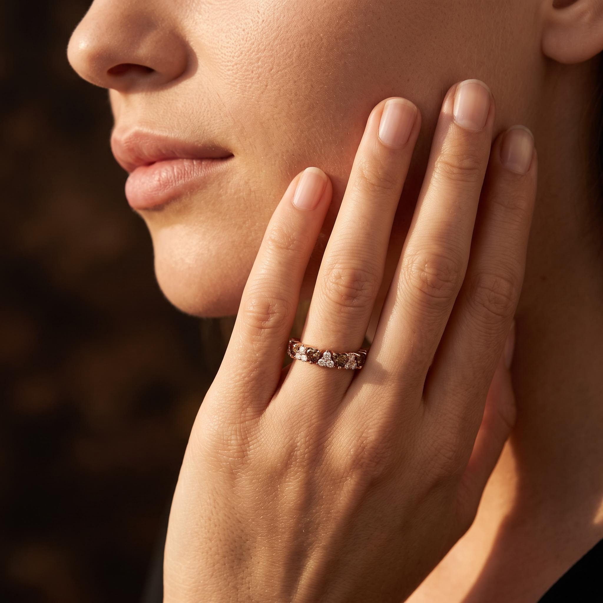 0.7 ct.tw. Coffee Chocolate Stone Round & Heart Cut Half Eternity Wedding Band 0.7 ct.tw. Coffee Chocolate Stone Round & Heart Cut Half Eternity Wedding Band