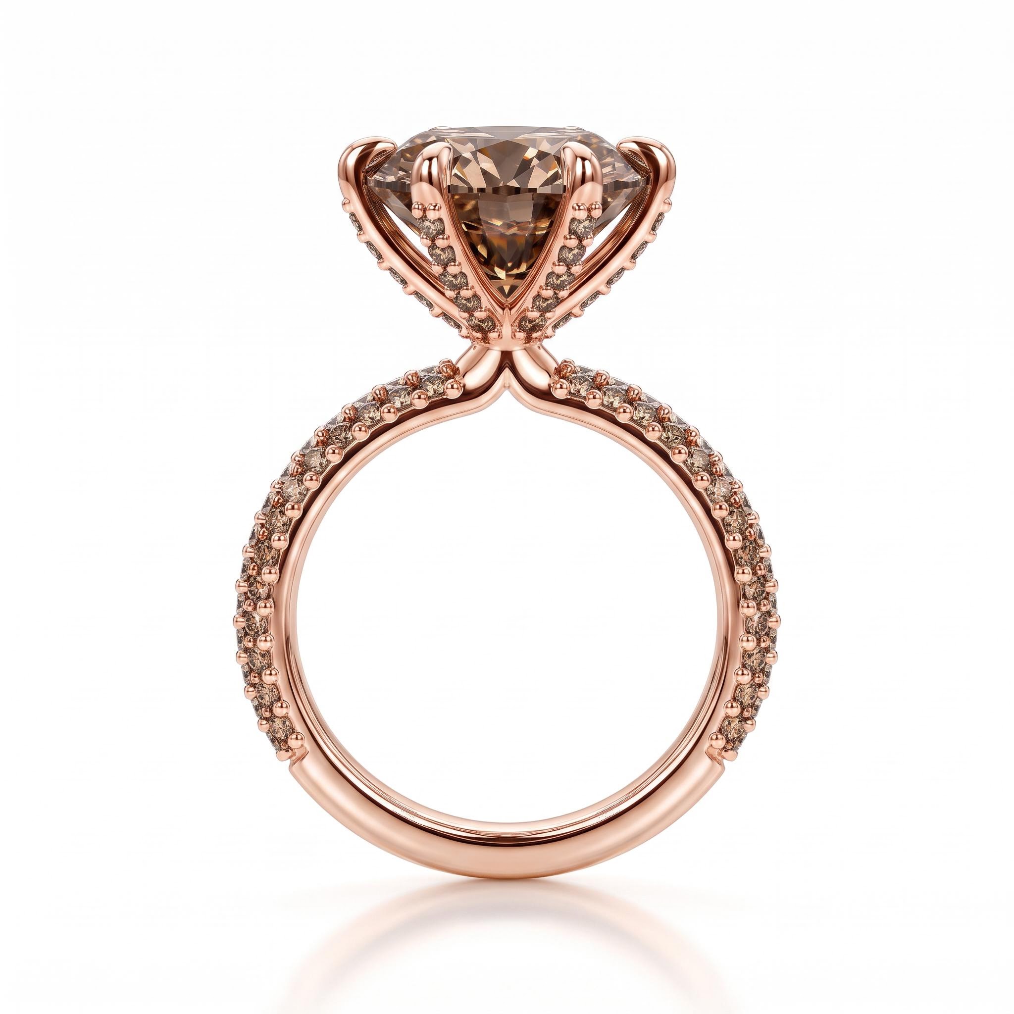7.25 ct.tw. Coffee Chocolate Stone Round Cut 6-Claw Halo Engagement Ring 7.25 ct.tw. Coffee Chocolate Stone Round Cut 6-Claw Halo Engagement Ring