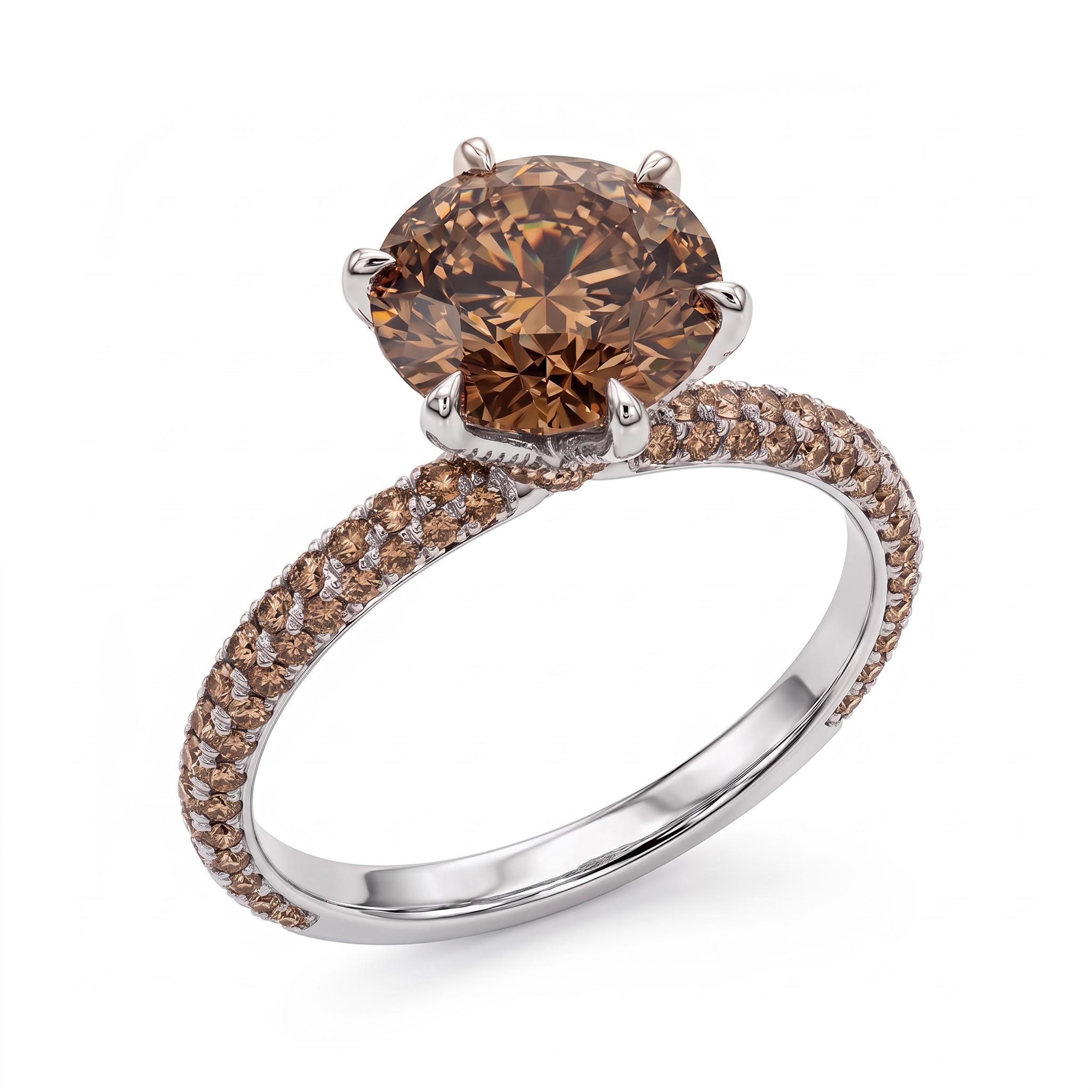 7.25 ct.tw. Coffee Chocolate Stone Round Cut 6-Claw Halo Engagement Ring 7.25 ct.tw. Coffee Chocolate Stone Round Cut 6-Claw Halo Engagement Ring